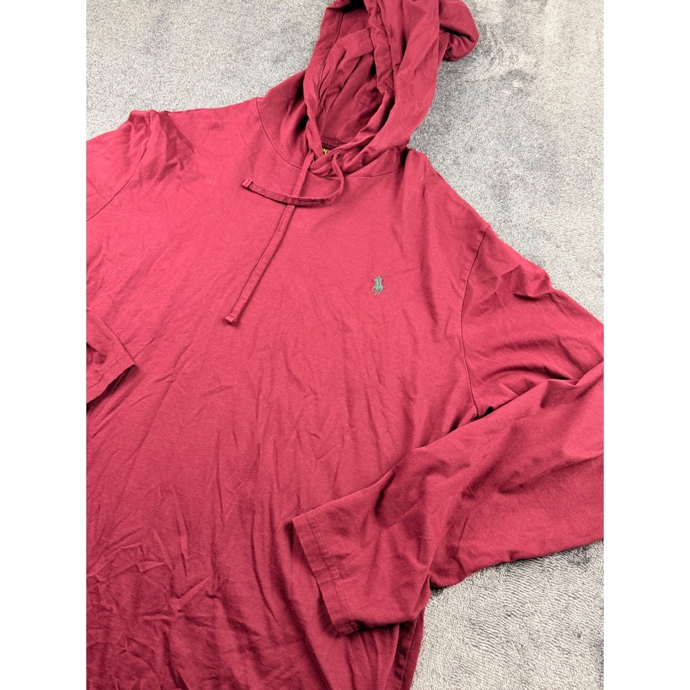 Polo Ralph Lauren Mens XL Burgundy‎ Red Long Sleeve Hooded T-Shirt Pony Logo